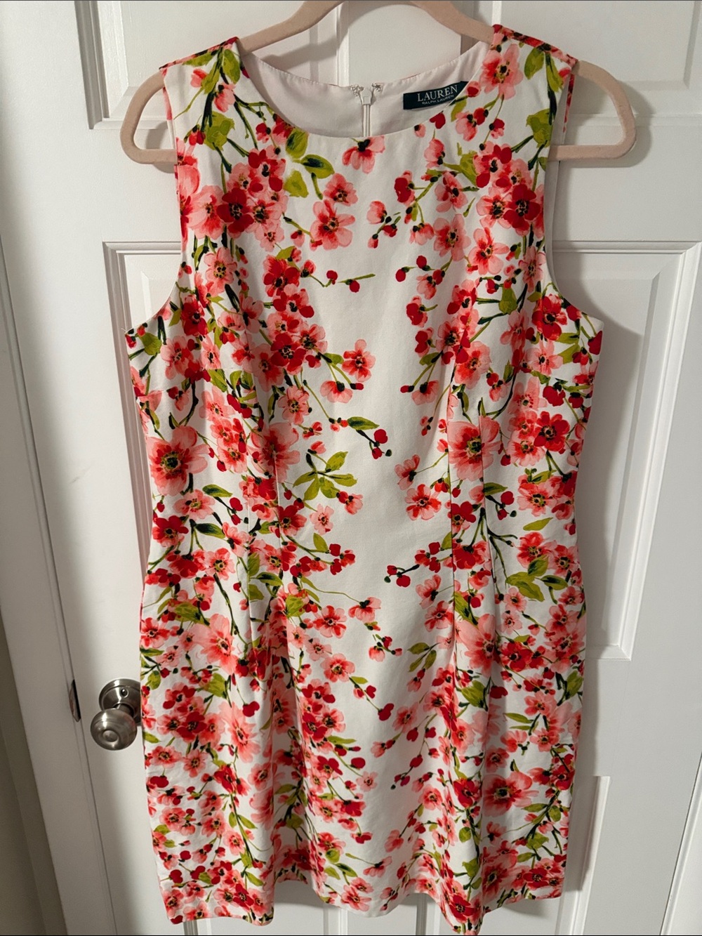 Lauren Ralph Lauren Floral Sleeveless Sheath Dress Pink Red White Size 12